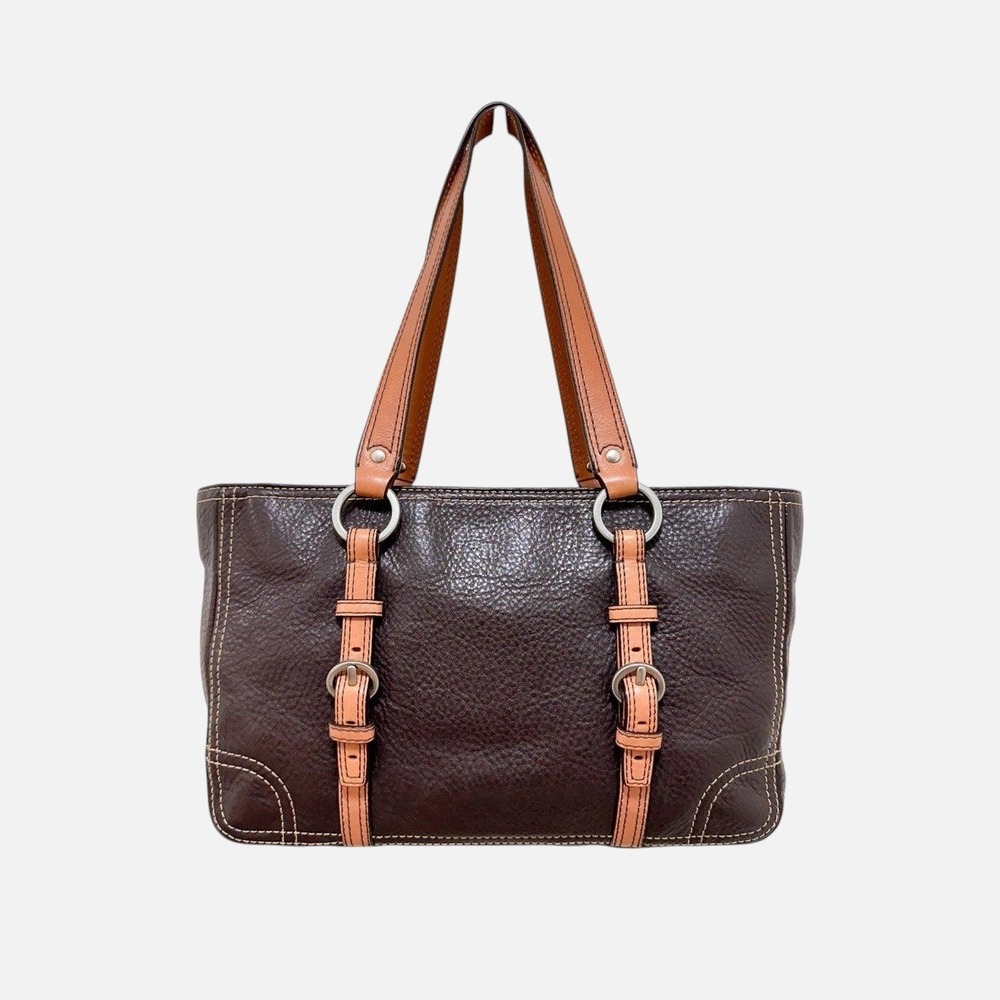 Coach Chelsea Tote Bag Chocolate Brown Pebbled Leather Tan Trim Y2K 12339 - Picture 5 of 16